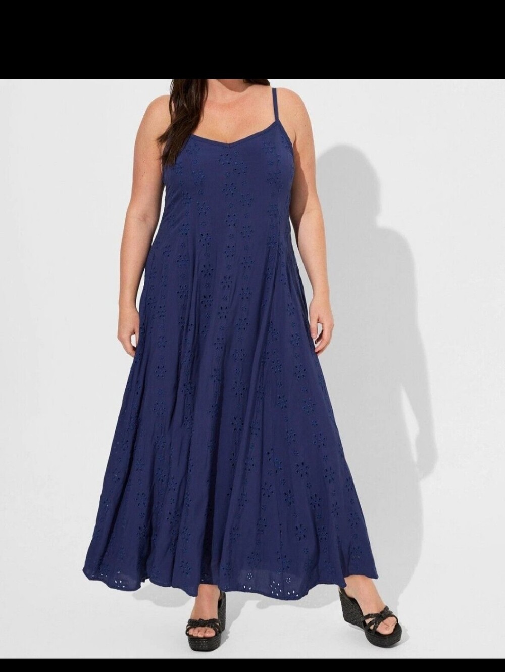 Torrid Size 1 Navy Eyelet Maxi Dress with Spaghetti Straps